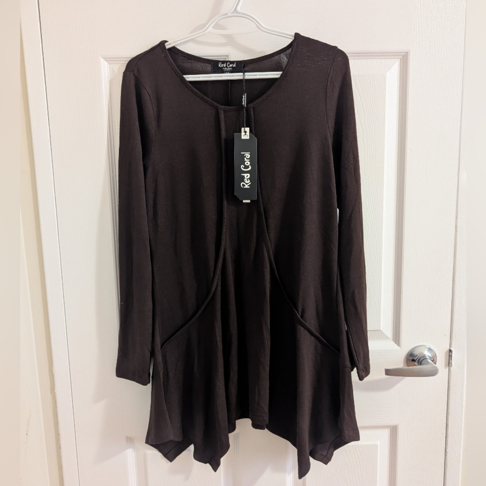 Red Coral Chic Collection Tunic Top Brown | Size M | NWT | Soft Viscose Blend